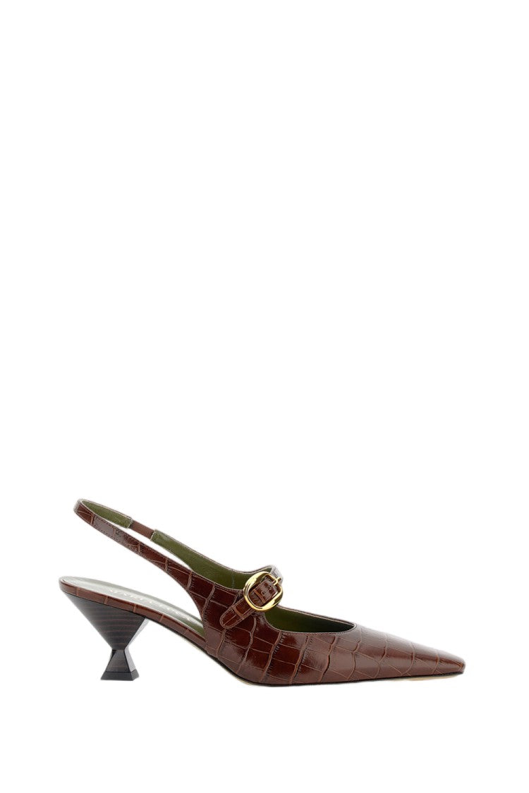 Maria Luca Pointed-Toe Slingback Heels With Textured Crocodile Pattern And Unique Heel