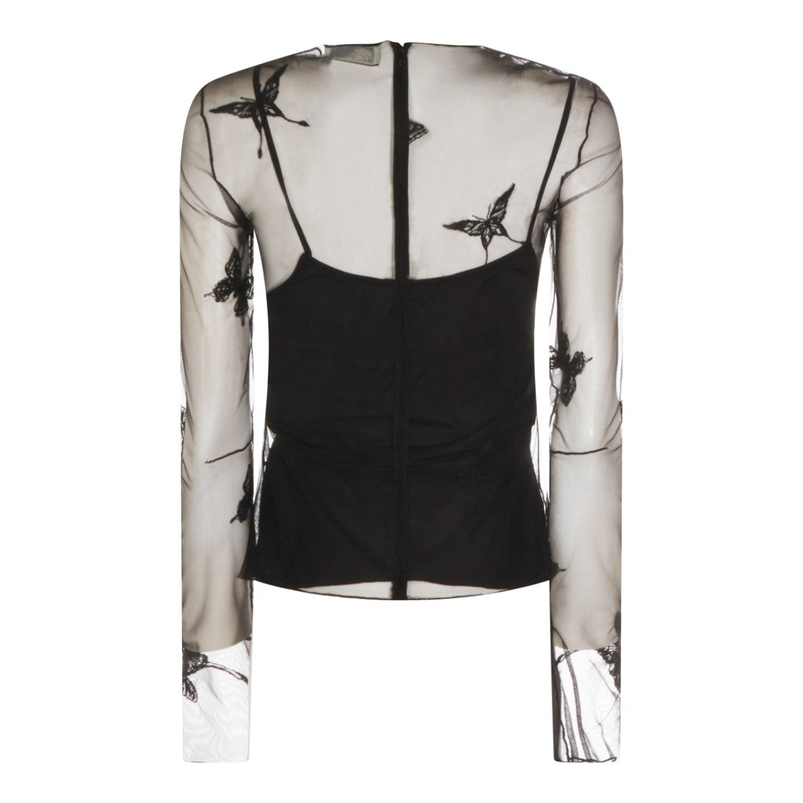 Blumarine Sheer Black Long-Sleeved Top With Butterfly Embroidery