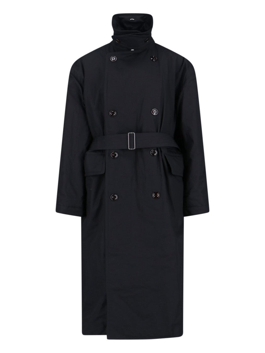 Our Legacy Double-Breasted Black Coat With Round Collar
