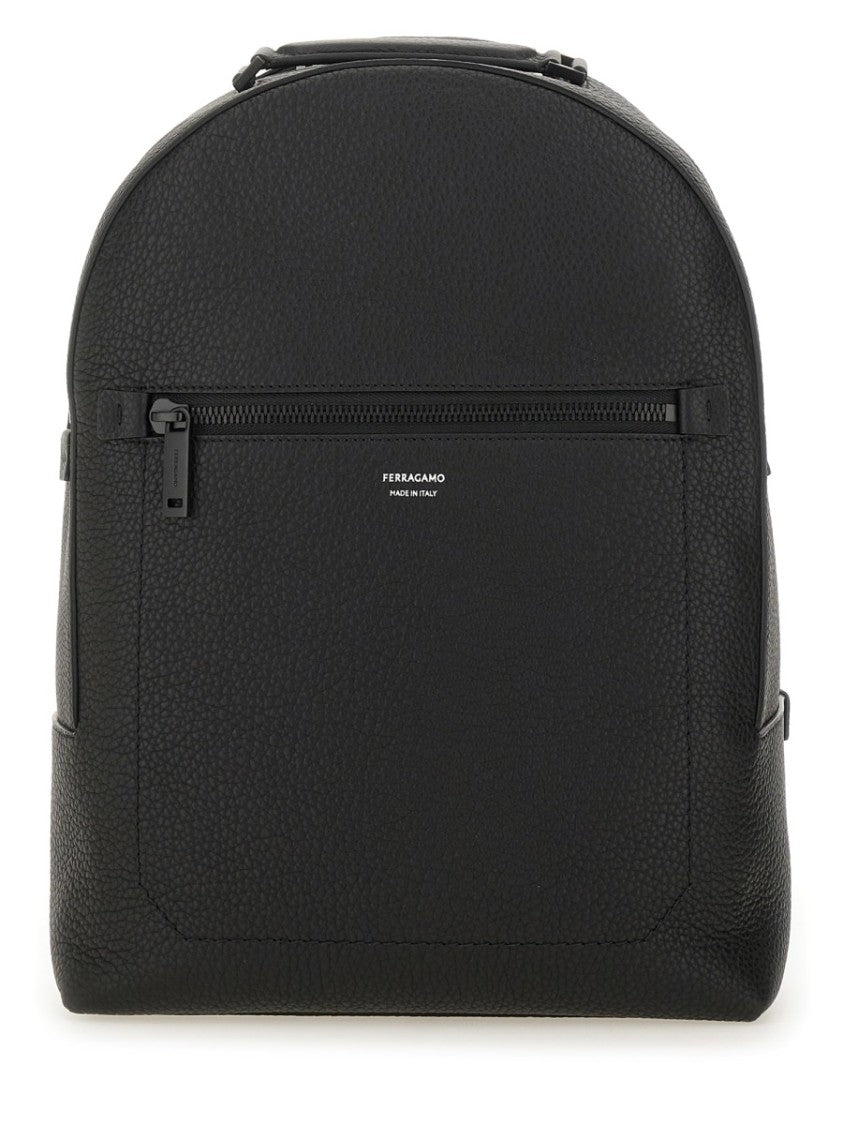 Ferragamo Structured Calf Leather Backpack With Dual Compartments