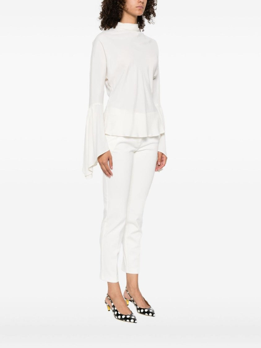 Pinko White High Neck Shirt With Flared Sleeves