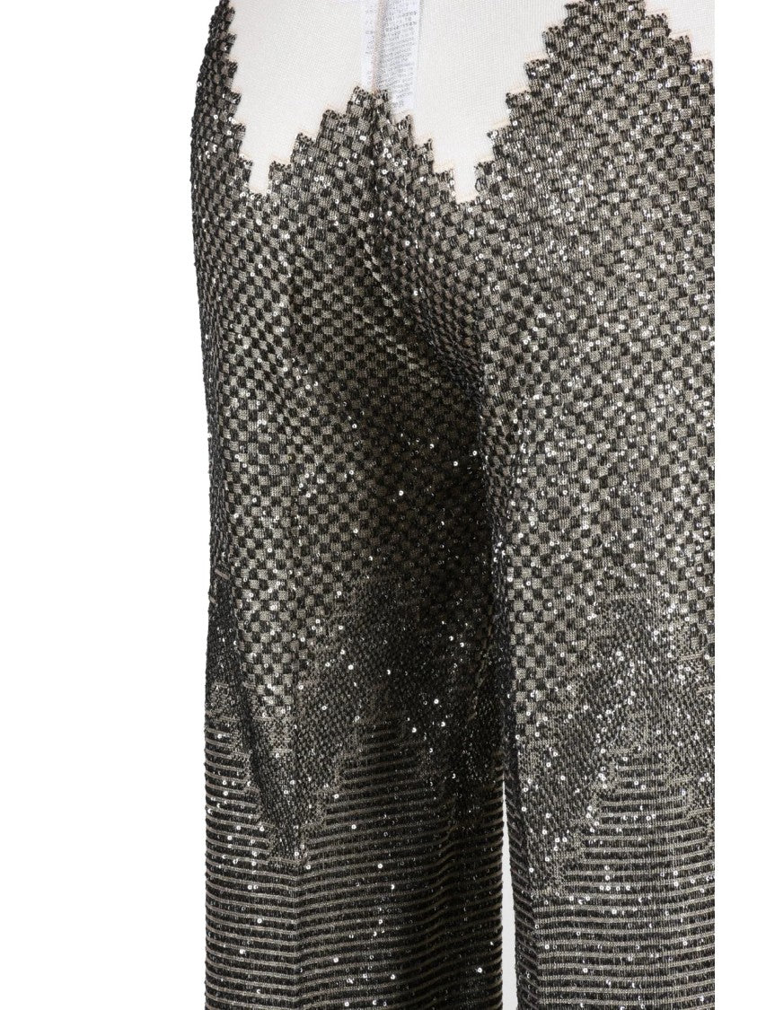 Circus Hotel Silver/Beige Sequin Wide-Leg Track Pants