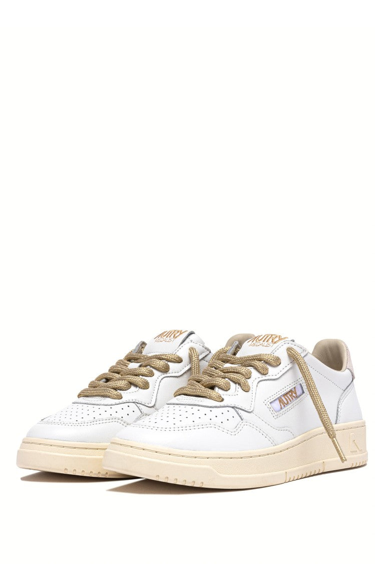 Autry White Medalist Gold Lace Leather Sneakers