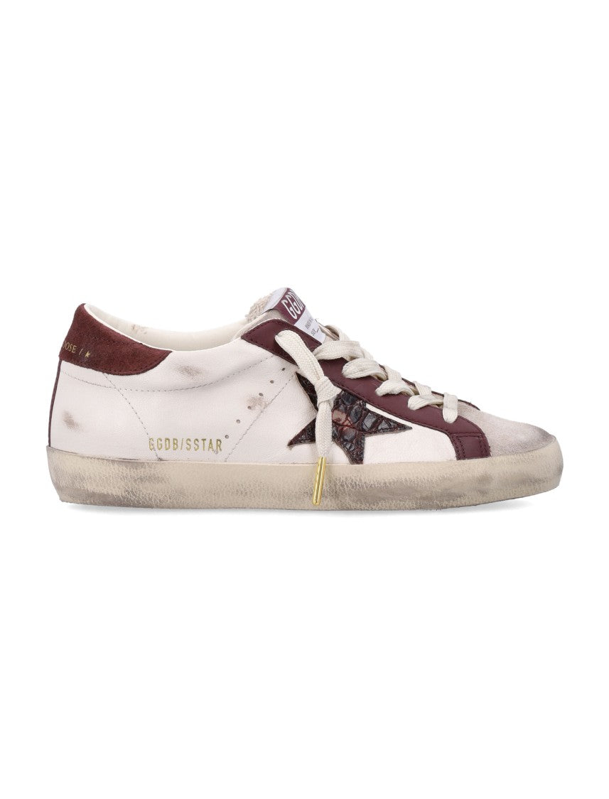 Golden Goose White Leather Burgundy Super-Star Sneakers