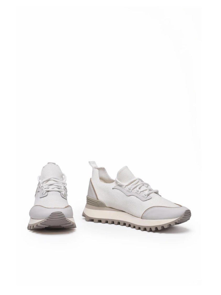 Eleventy White Men Mixed Fiber Leather Sneakers