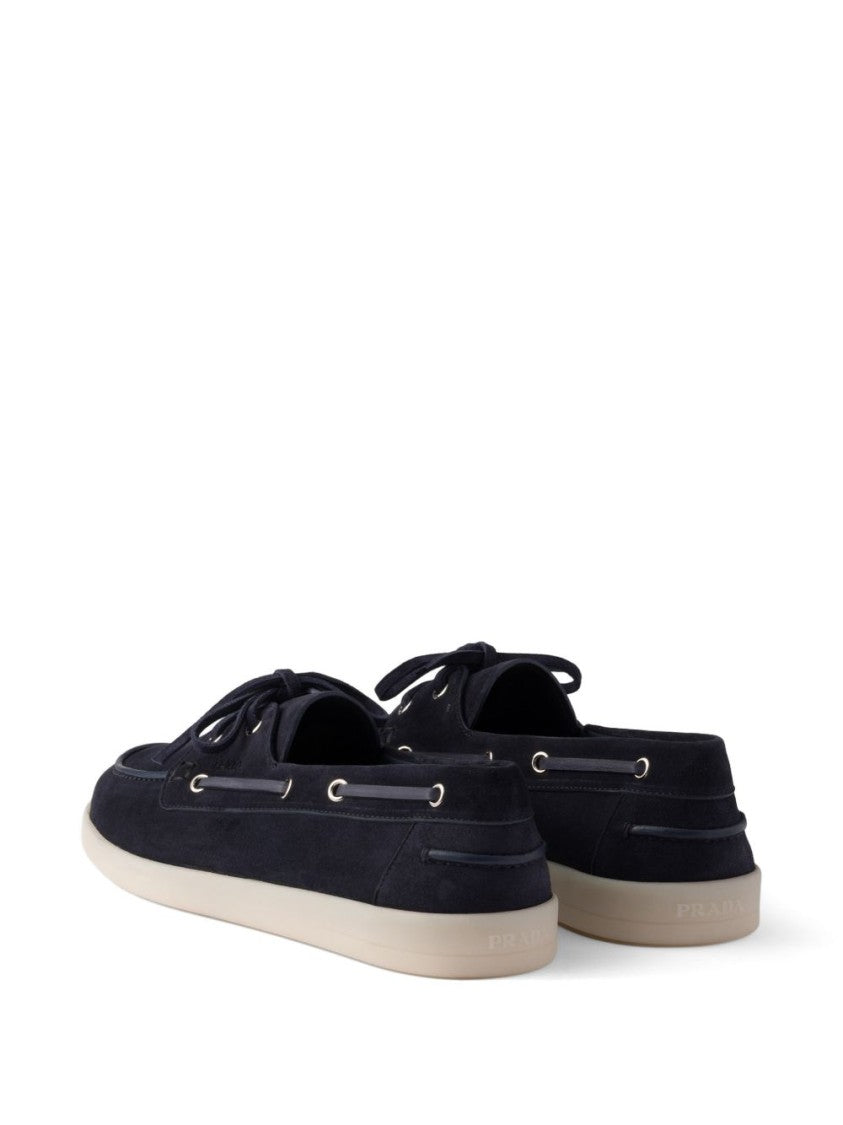 Prada Moccasin-Style Lace-Up Flat Shoes