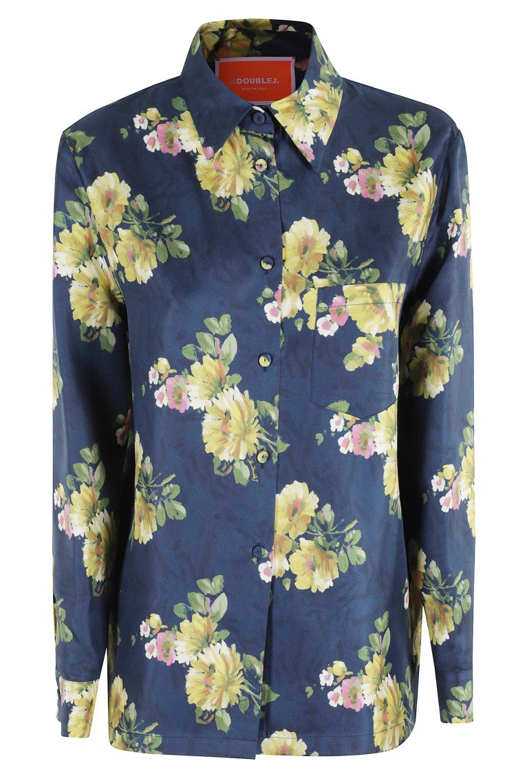 La Double J Boy Floral Print Silk Shirt