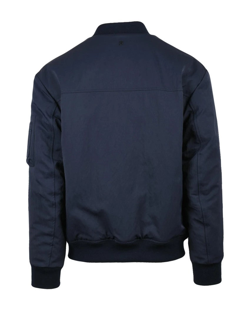 Dondup Structured Blue Bomber Jacket With Zip Closure And Ribbed Detailing