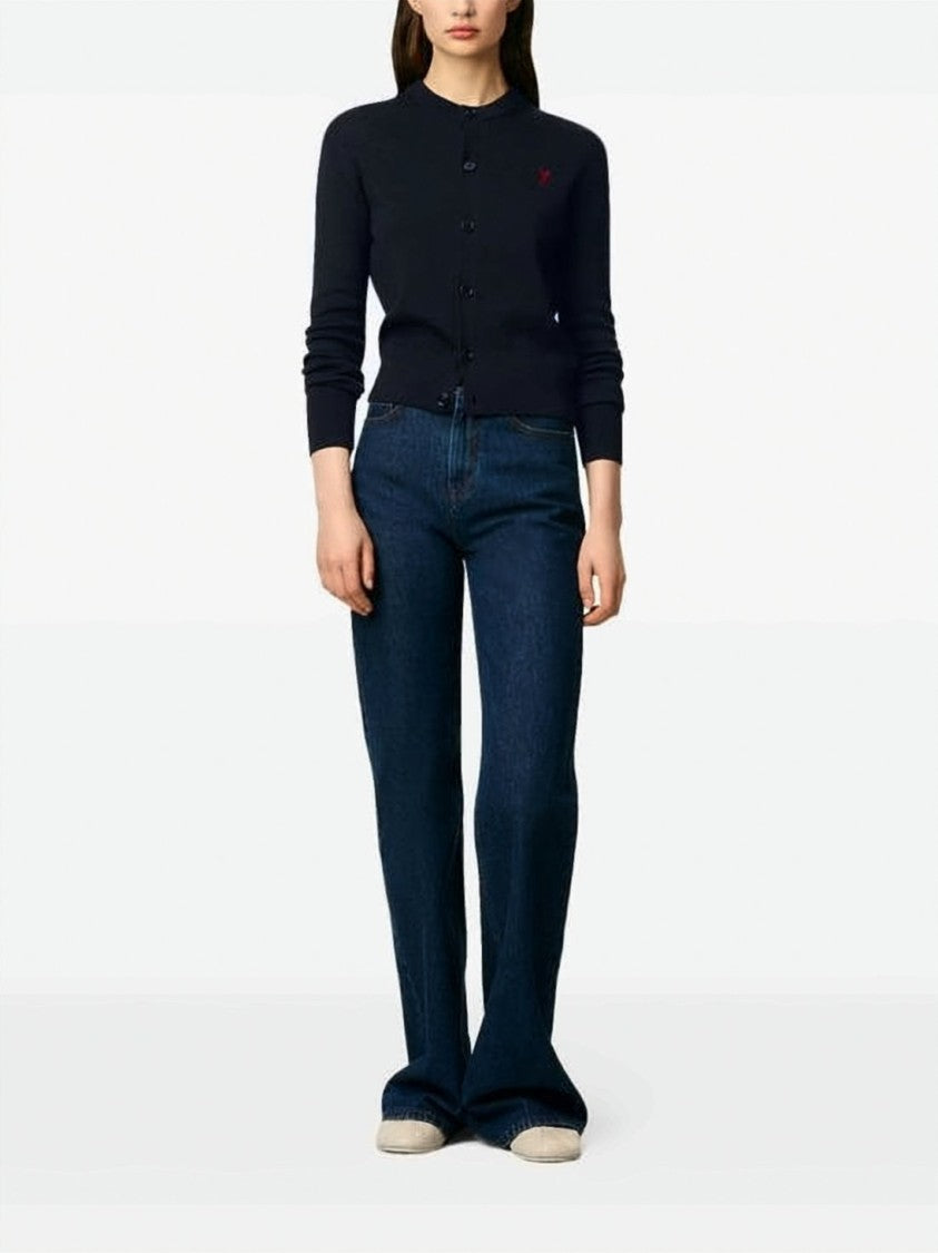 Ami Paris Crew Neck Wool Cardigan With Button-Down Front