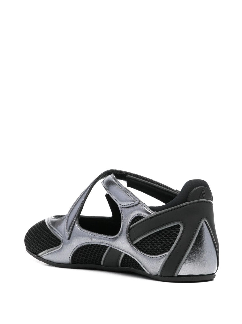 The Attico Floor01 Futuristic Mesh Overlaid Flats - Black/Silver