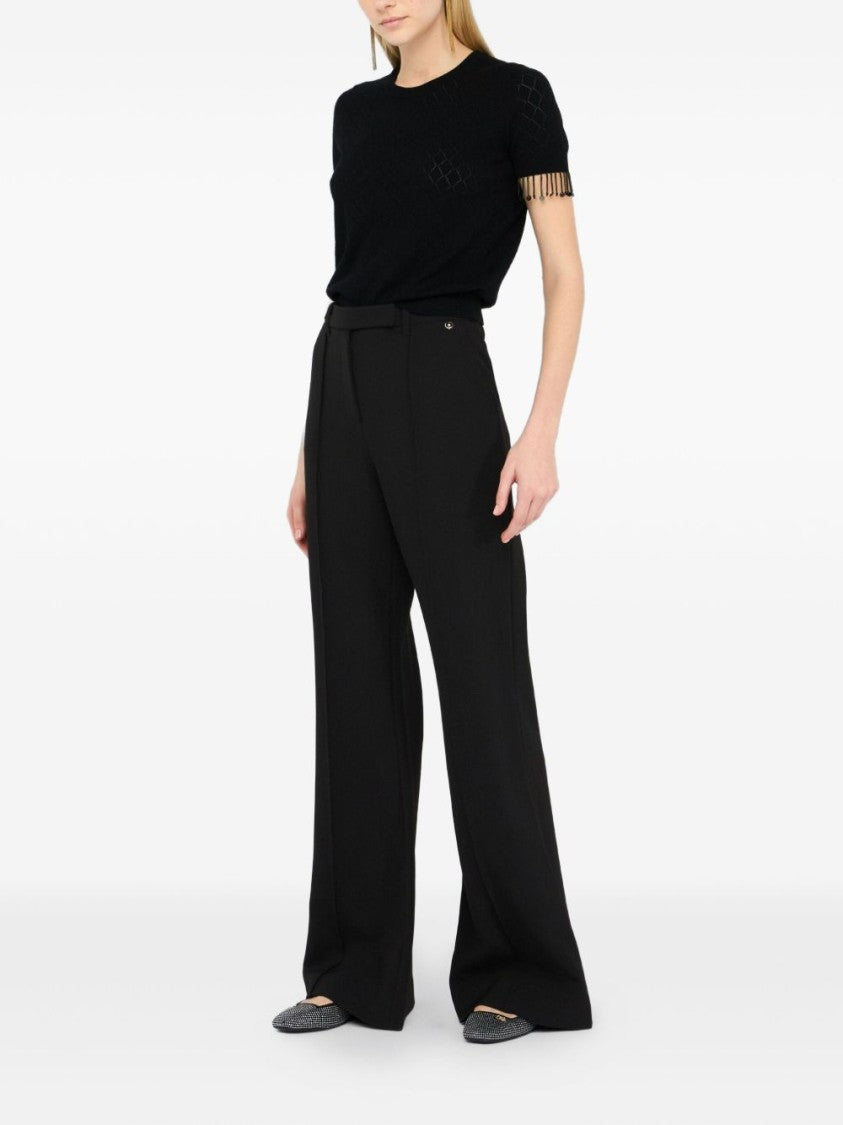 Liu Jo Short-Sleeve Black Sweater With Diamond Pattern