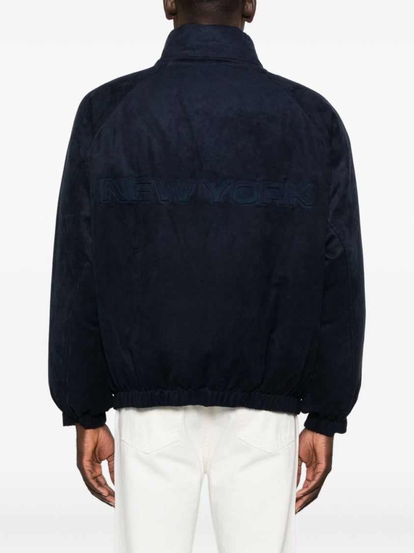 Emporio Armani Reversible Bomber Jacket In Navy Blue Suede