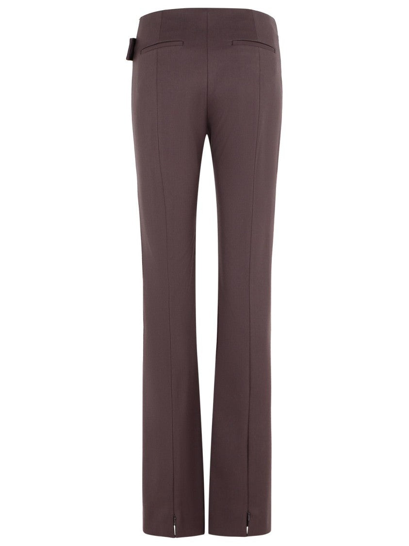 Sportmax 'Banda' Slim Trousers With Asymmetric Belt In Coffee Virgin Wool Blend