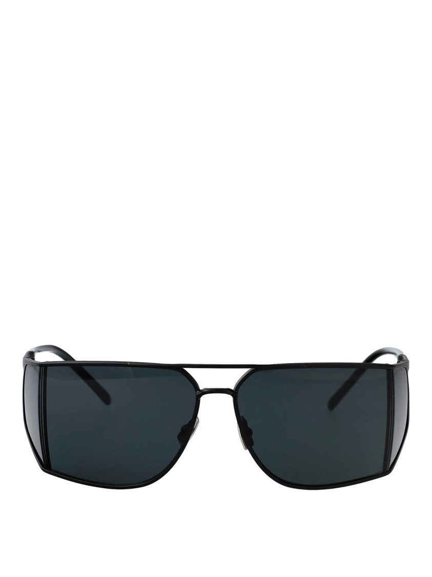 Saint Laurent Angular Metal Frame Sunglasses With Dark Lenses