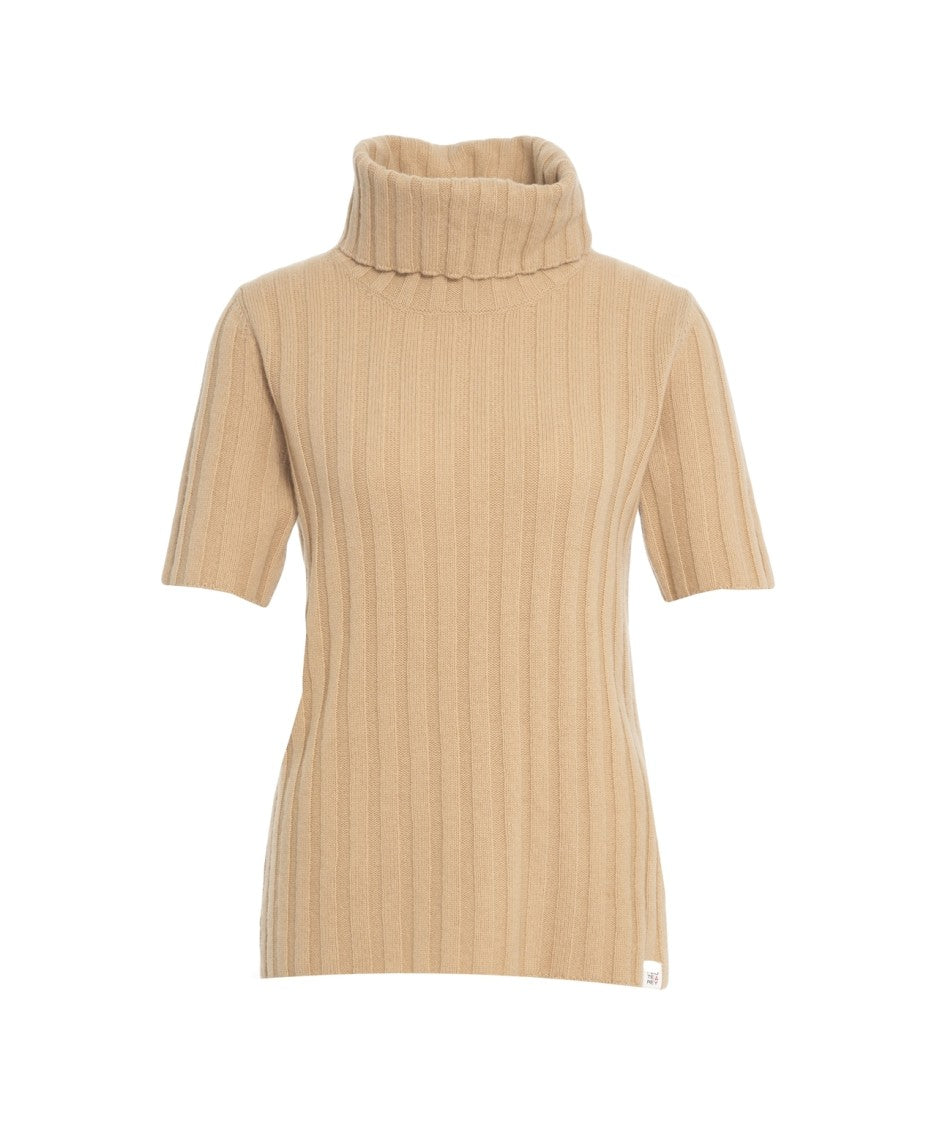 Peuterey Beige Ribbed Wool Knitwear With Cozy Turtleneck And Short Sleeves