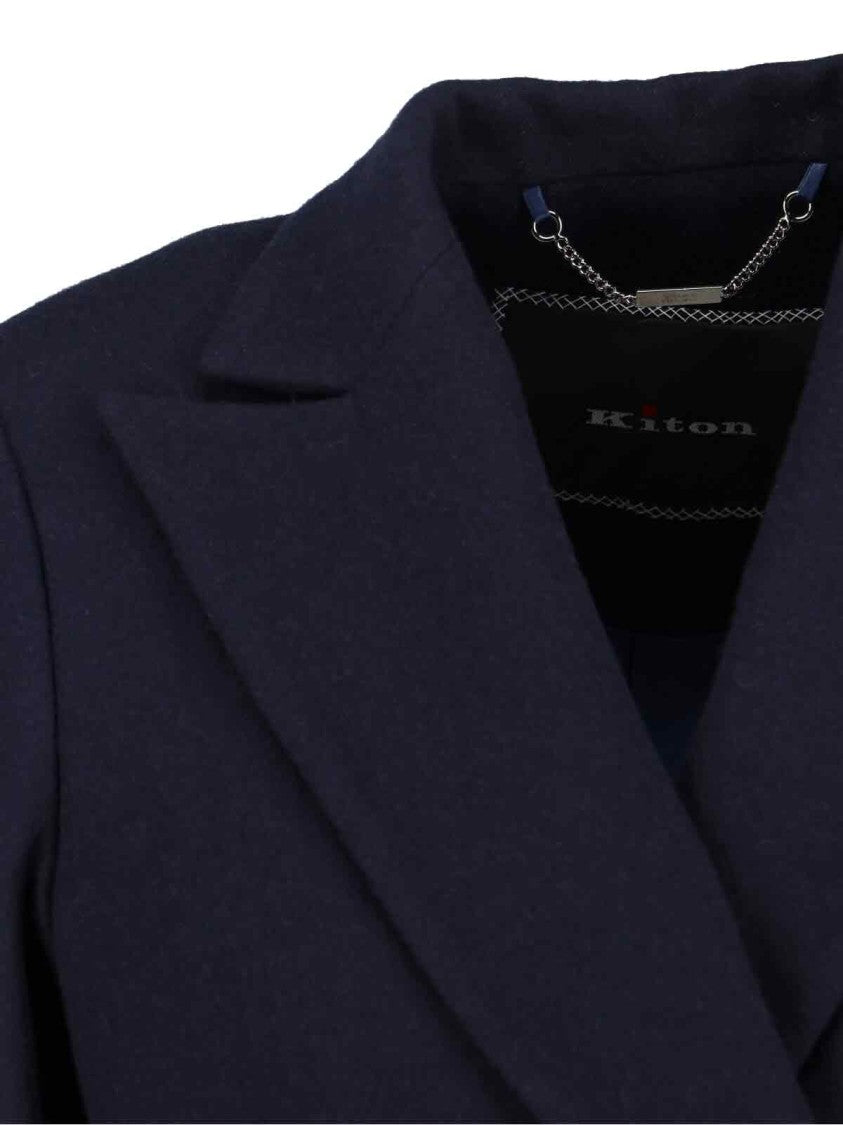 Kiton Double-Breasted Cashmere Coat With Notch Lapel