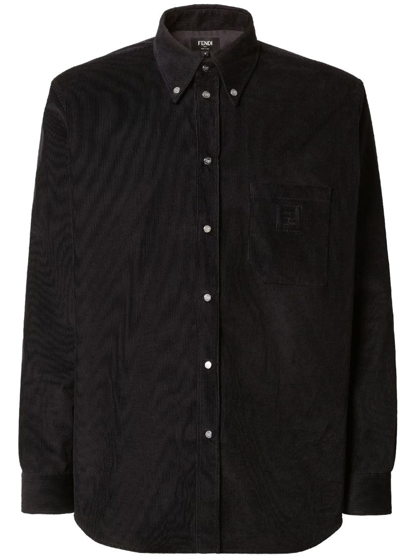 Fendi Black Corduroy Button-Down Chest Pocket Shirt