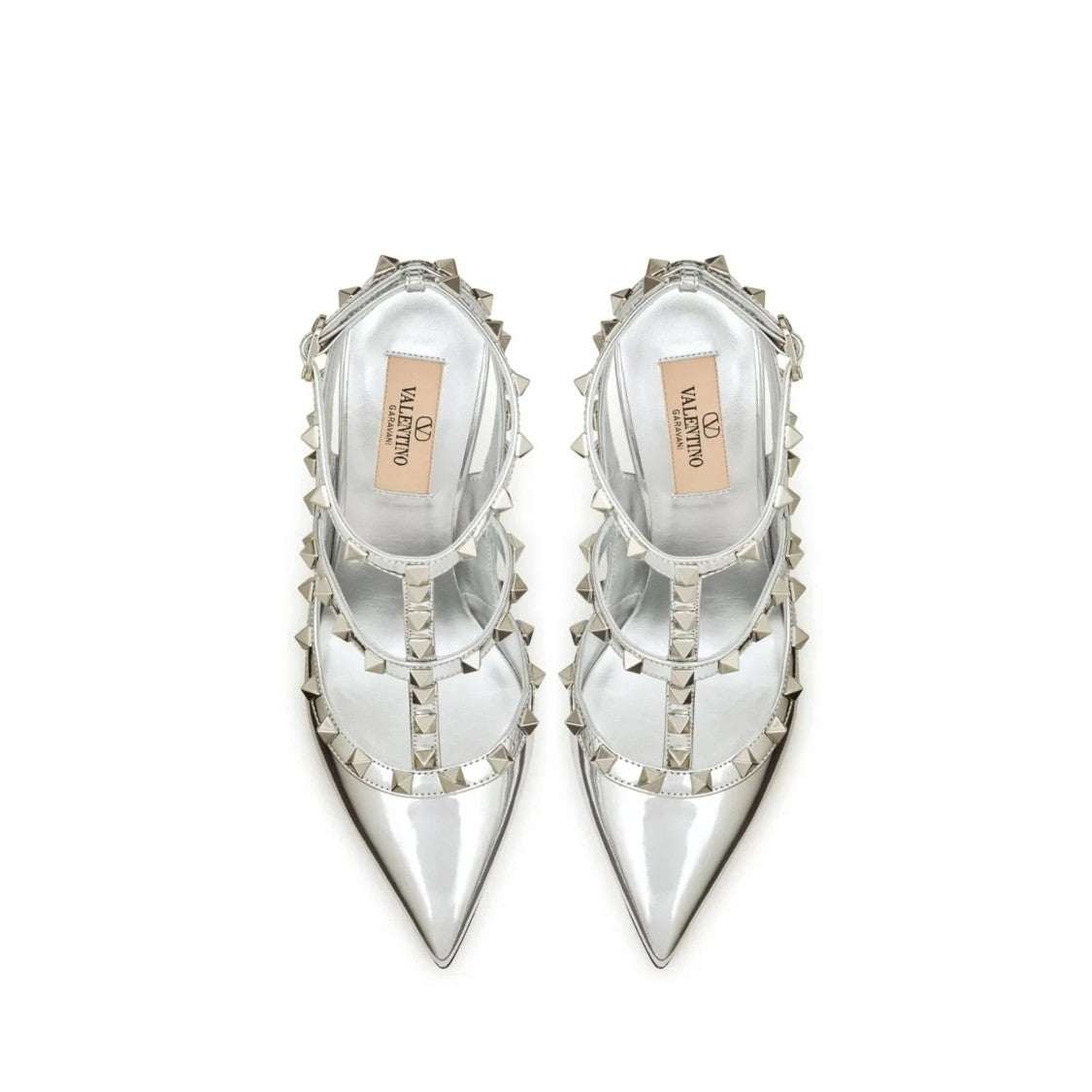 Valentino Garavani Pointed Toe Patent Leather Pumps With Ankle Strap And Square Studs