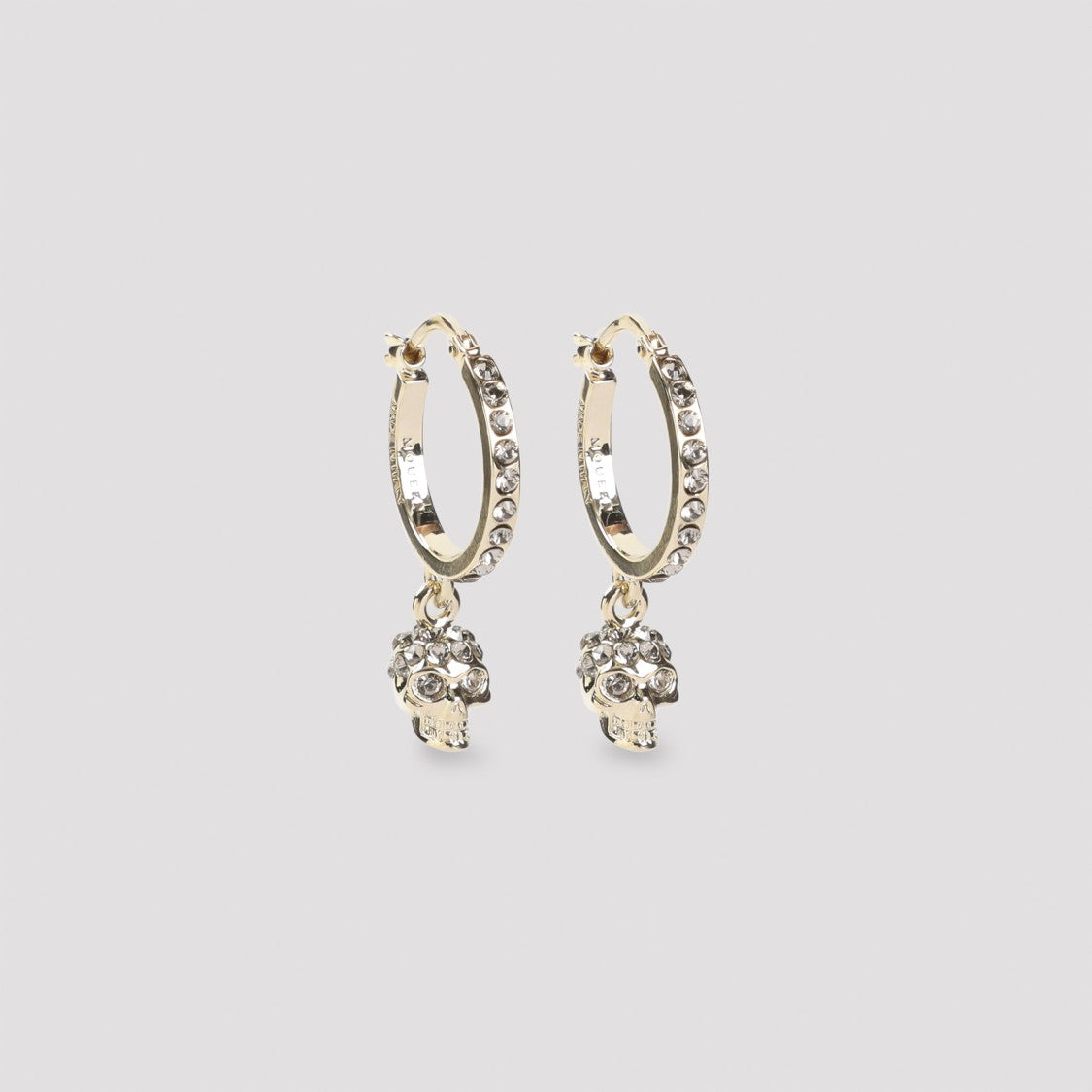 Alexander Mcqueen Gold Brass Earrings With Crystal-Embellished Skull Charm