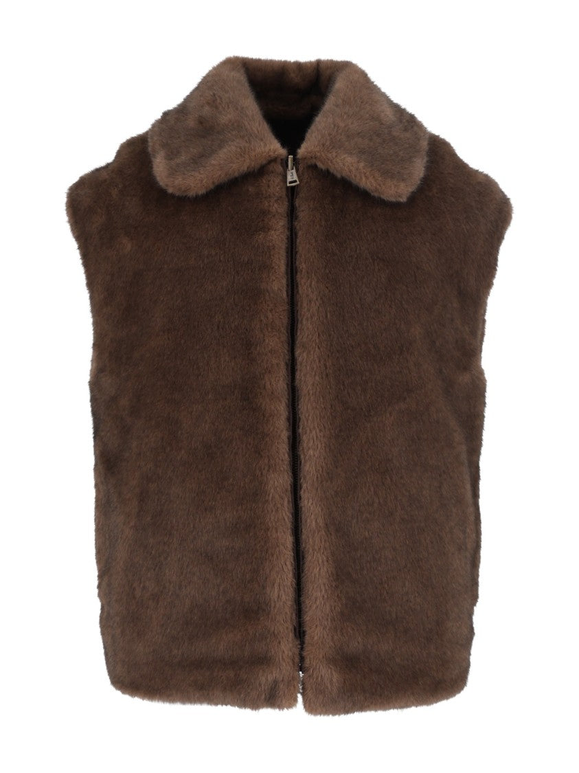 Mc2 Saint Barth Hesketh Dark Brown Faux Shearling Gilet