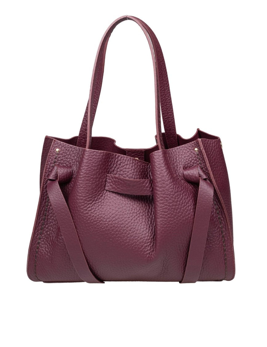 Visona Vittoria Santorini Shopping Bag In Bordeaux Leather