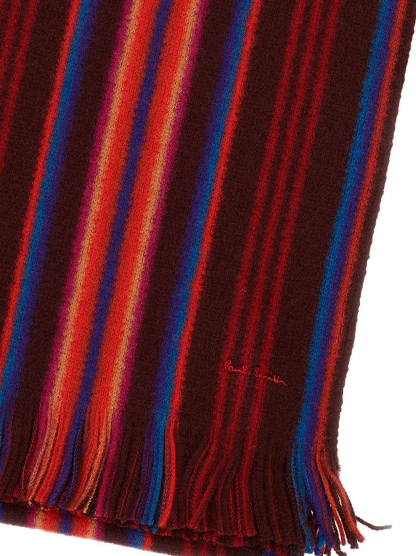Paul Smith Fringed Merino Wool Scarf With Vertical Stripes