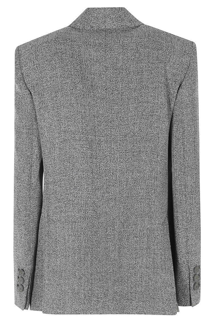 Emporio Armani Gray Double-Breasted Padded Shoulders Viscose-Blend Blazer