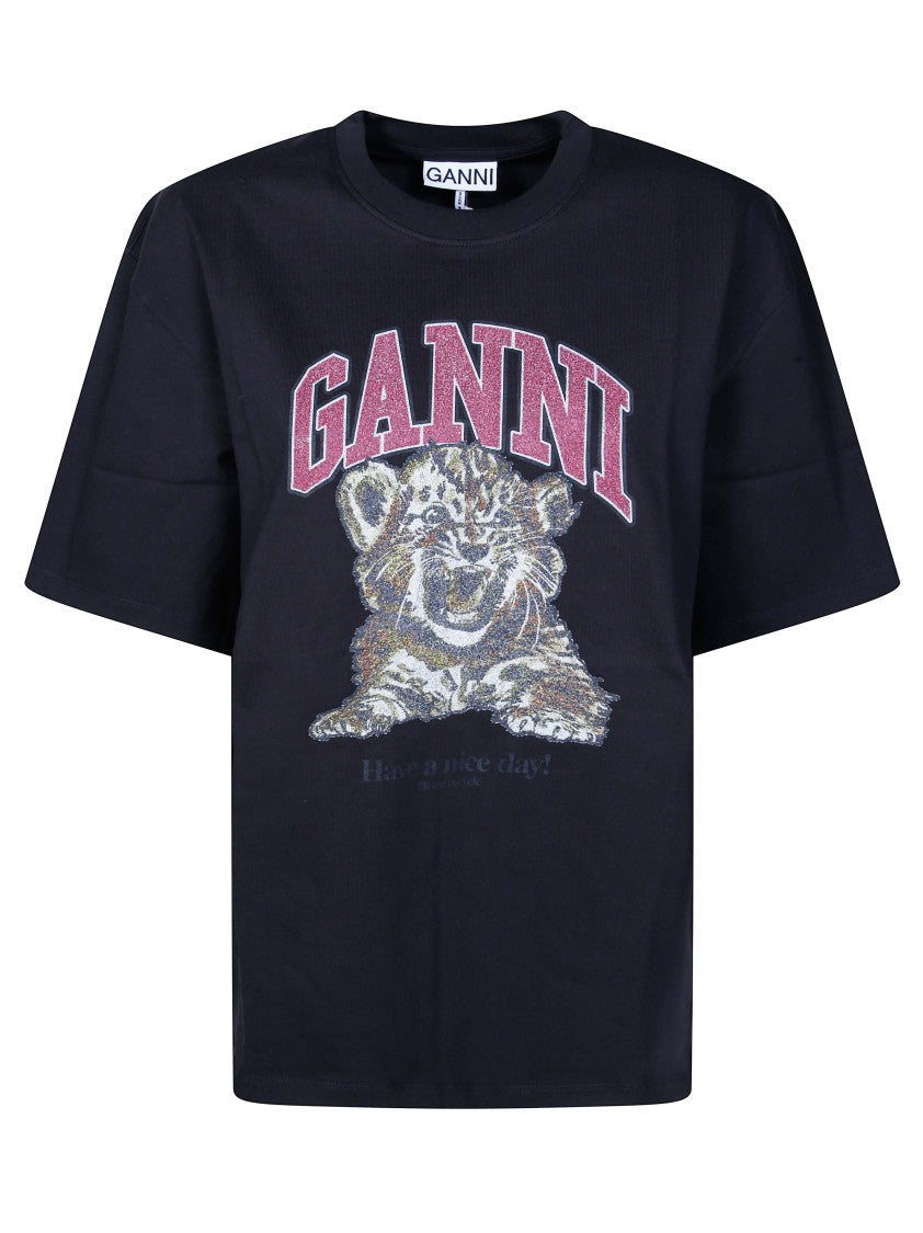 Ganni Boxy-Fit Graphic Heavy Cotton T-Shirt
