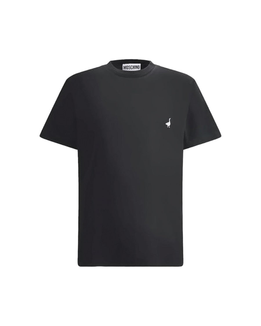 Moschino Short-Sleeved Black T-Shirt With Subtle Logo Embroidery