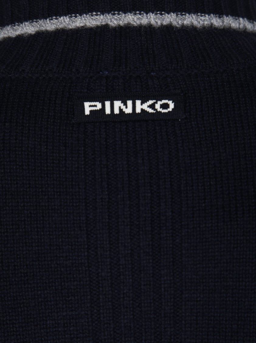 Pinko Cropped Black Sweater With Turtleneck And Contrast Trim