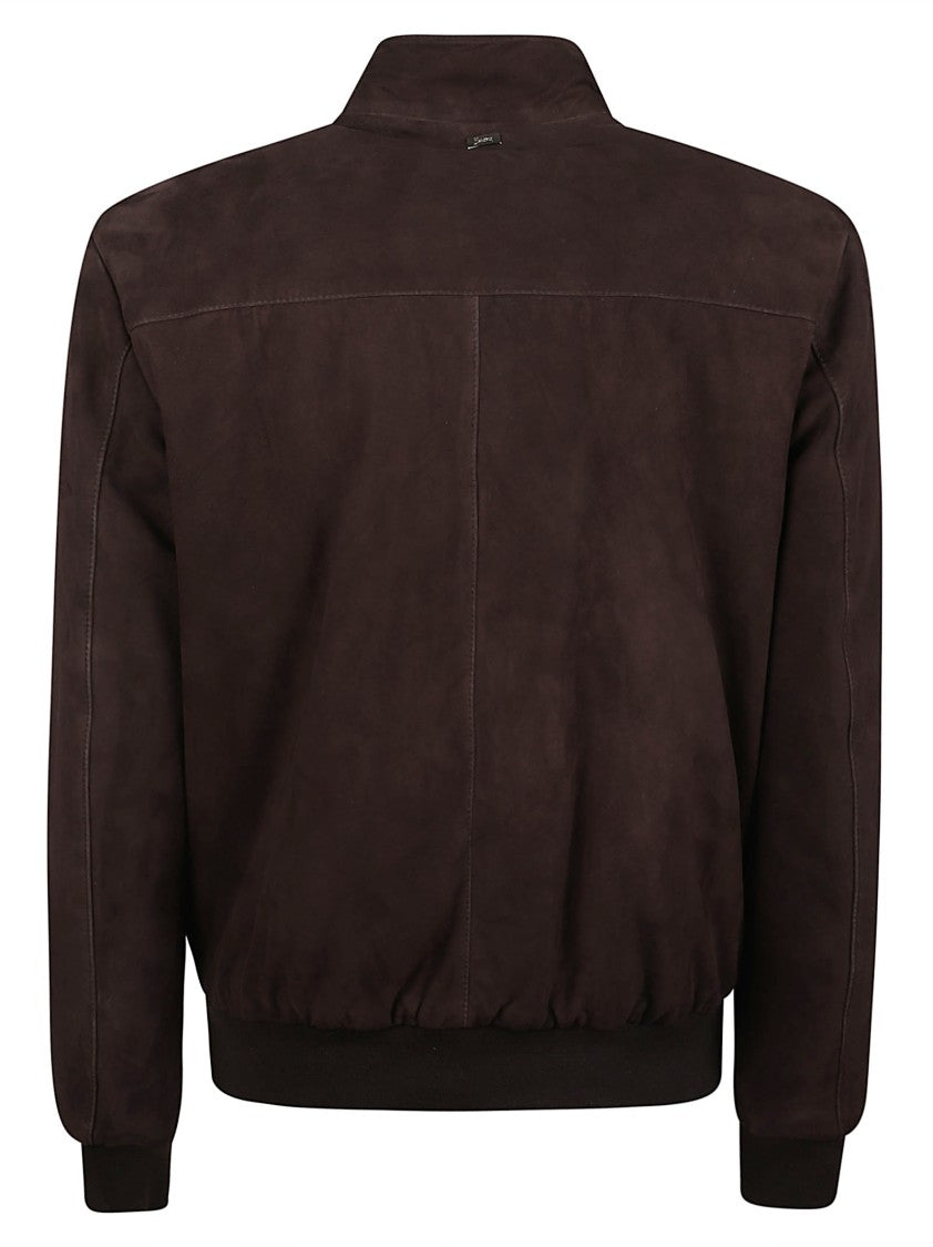 Herno Brown Minimalist Ribbed Goat Skin Jacket