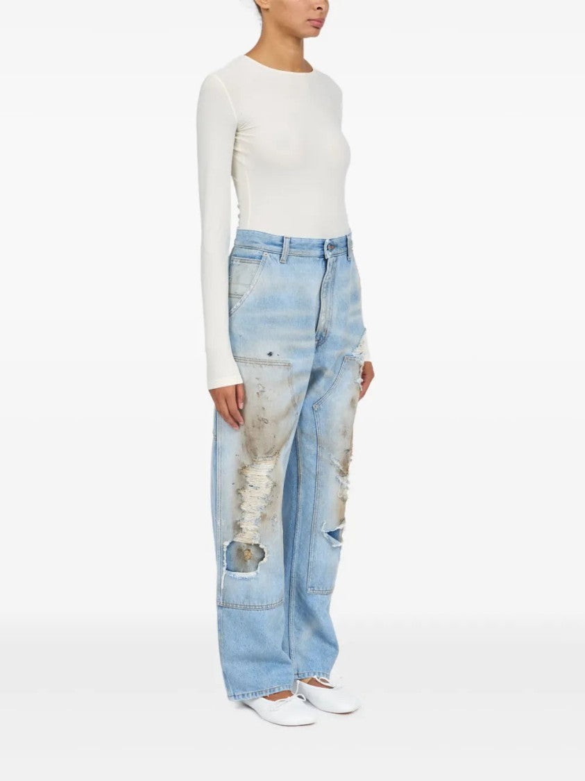 Mm6 By Maison Margiela Light Blue Distressed Relaxed-Fit Jeans