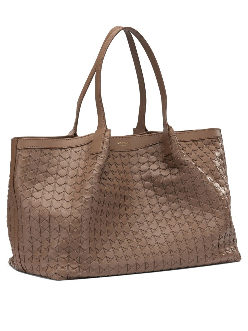 Serapian Textured Nappa Leather Large Shoulder Bag