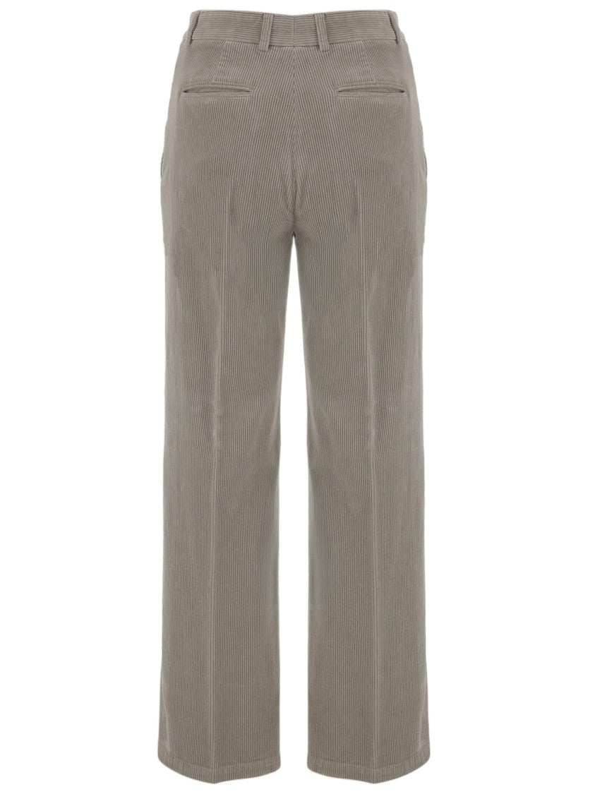Ql2 Beige Ribbed Stretch Cotton Straight-Leg Pants
