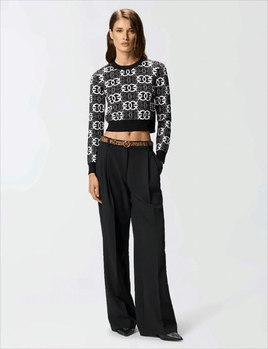 Pinko Cropped Black And White Patterned Sweater