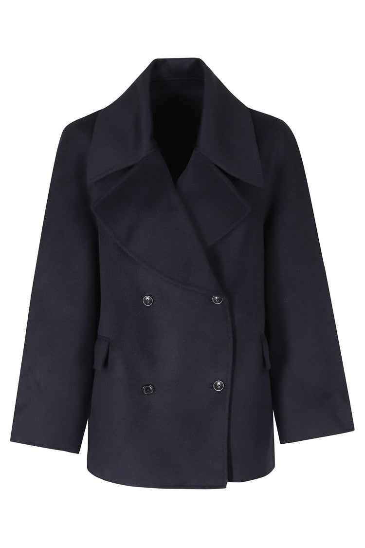 Loulou De Saison Blue Neil Double-Breasted Cut-Away Lapel Wool Coat