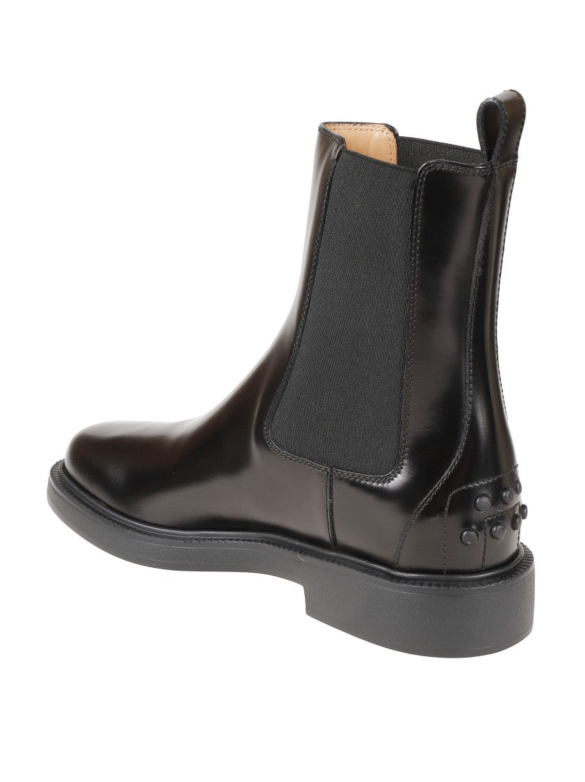 Tod's Polished Leather Ankle Boots With Elastic Side Panels
