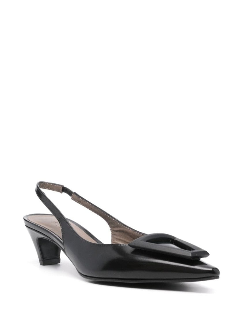 Roberto Festa Polished Black Calf Leather Slingback Shoes