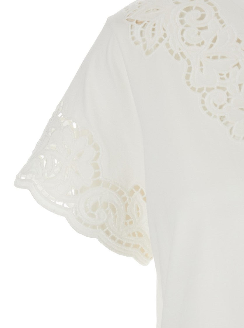 Twin-Set Cropped White Top With Intricate Lace Cut-Out Detailing