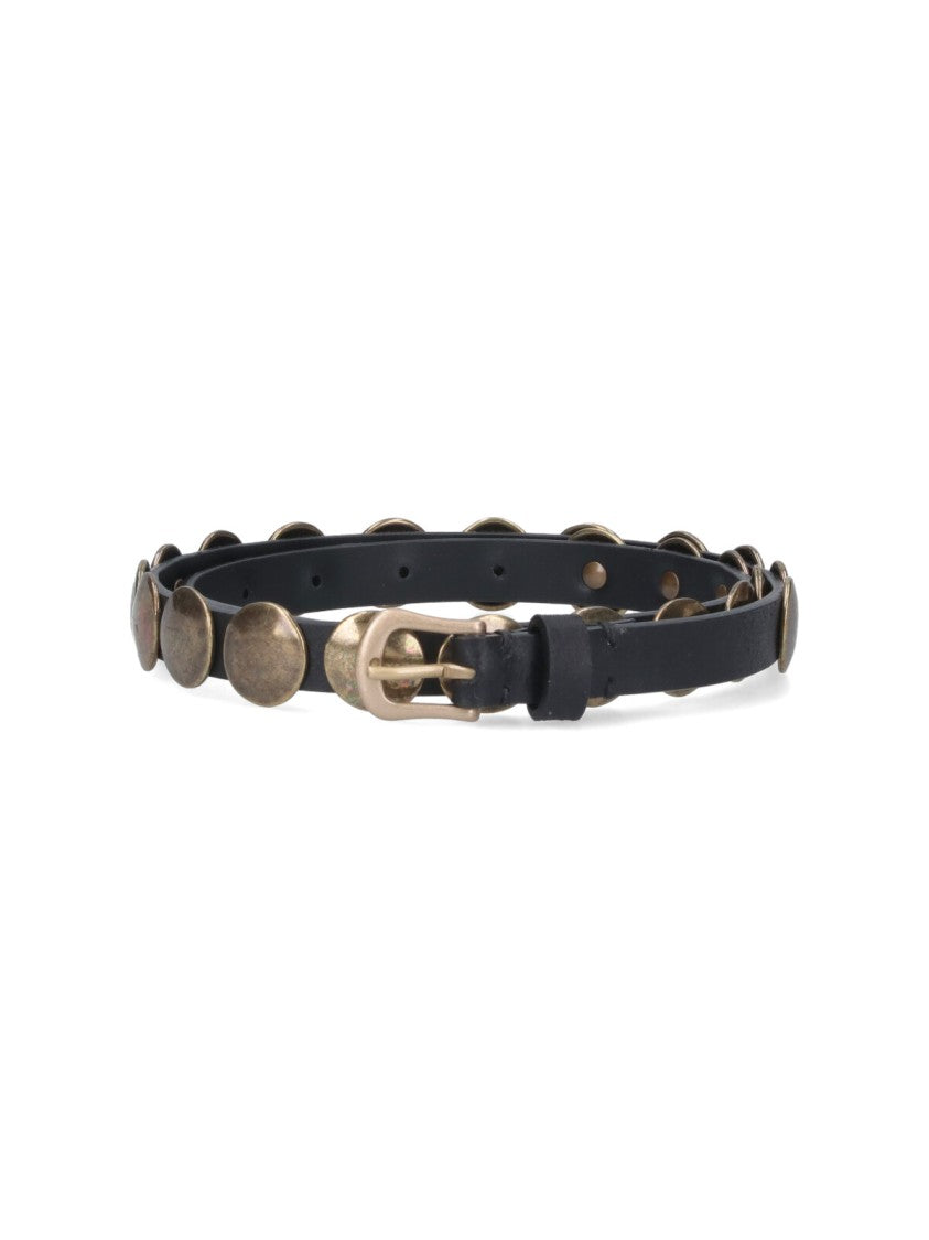 Golden Goose Black Trinidad Gold-Tone Studded Leather Belt