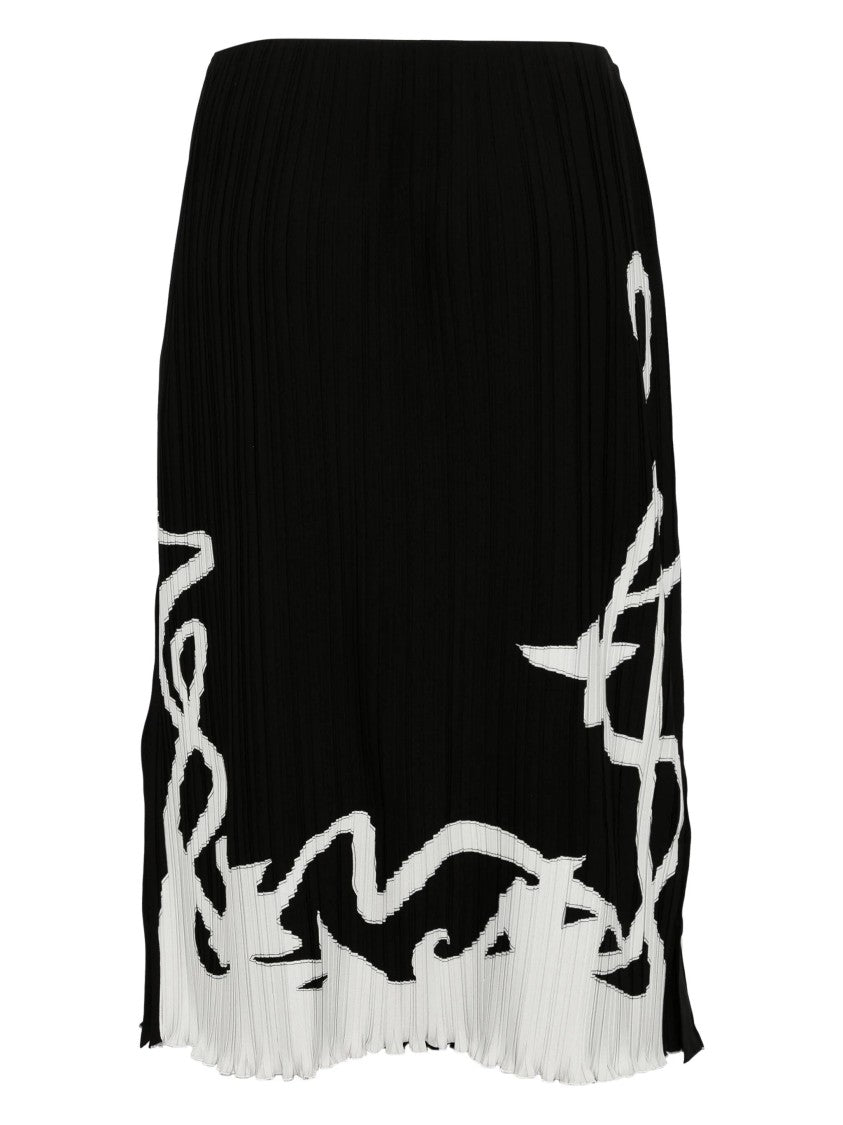 Lanvin Pleated Maxi Skirt With Abstract Hemline Detail