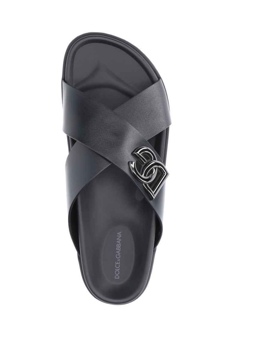 Dolce & Gabbana Logo Slide Sandals – Black