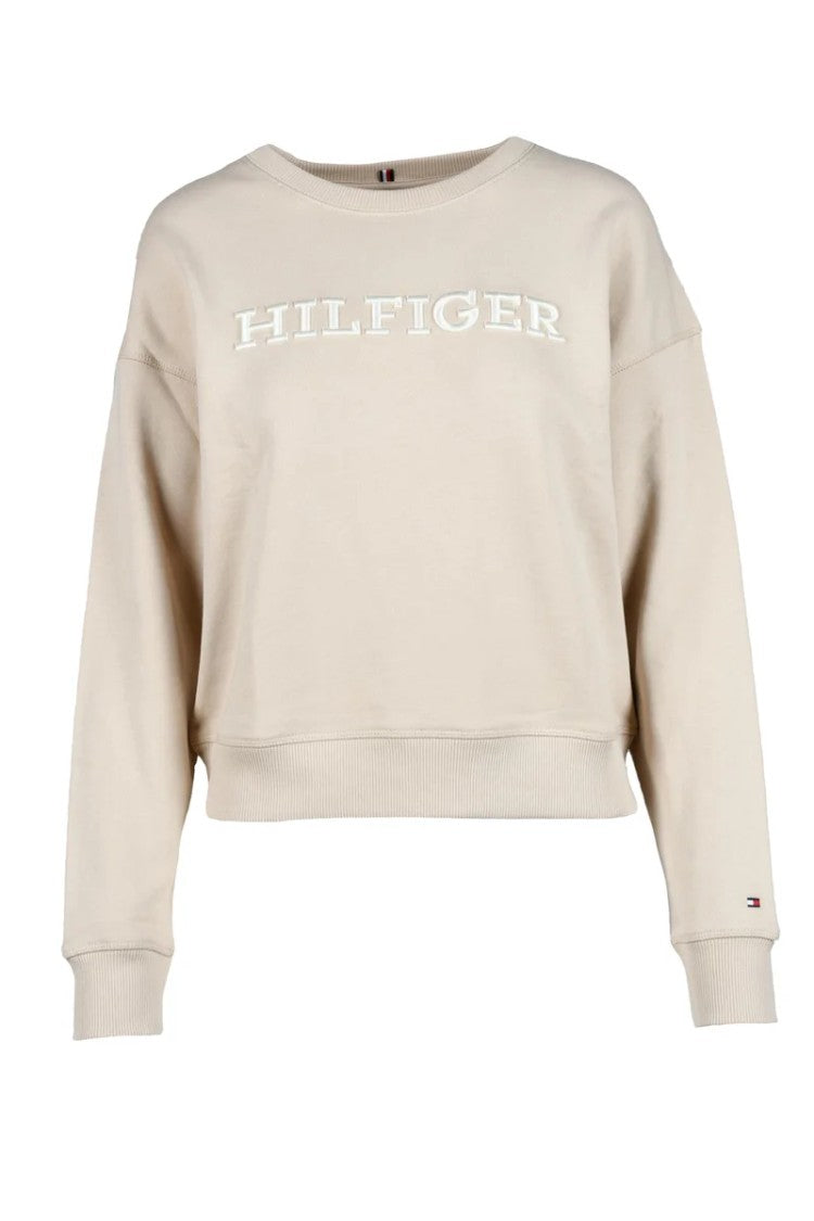 Tommy Hilfiger Beige Cropped Cotton-Blend Sweatshirt