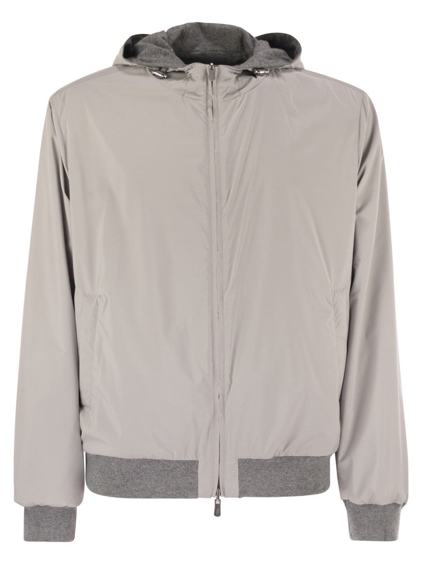 Fedeli Reversible Bomber Jacket With Hood In Cashmere Flannel And Airstop