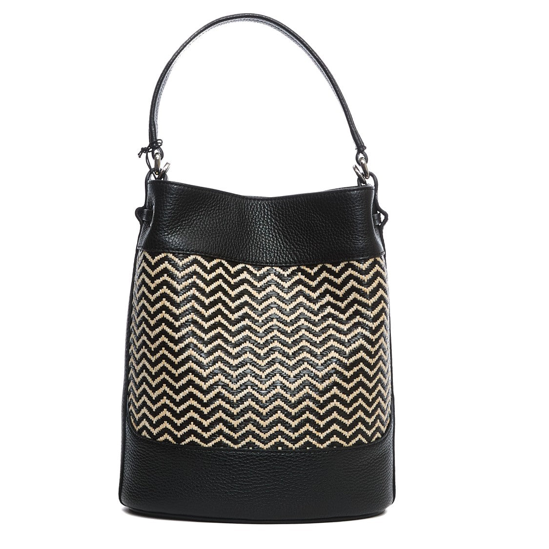 Zanellato Monda Small Bag In Black Zig Zag Straw Fabric