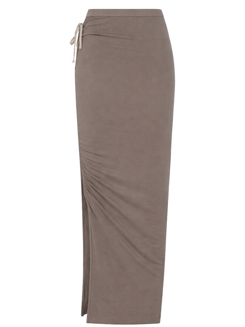 Rick Owens Fitted Side Slit Cotton Midi Skirt