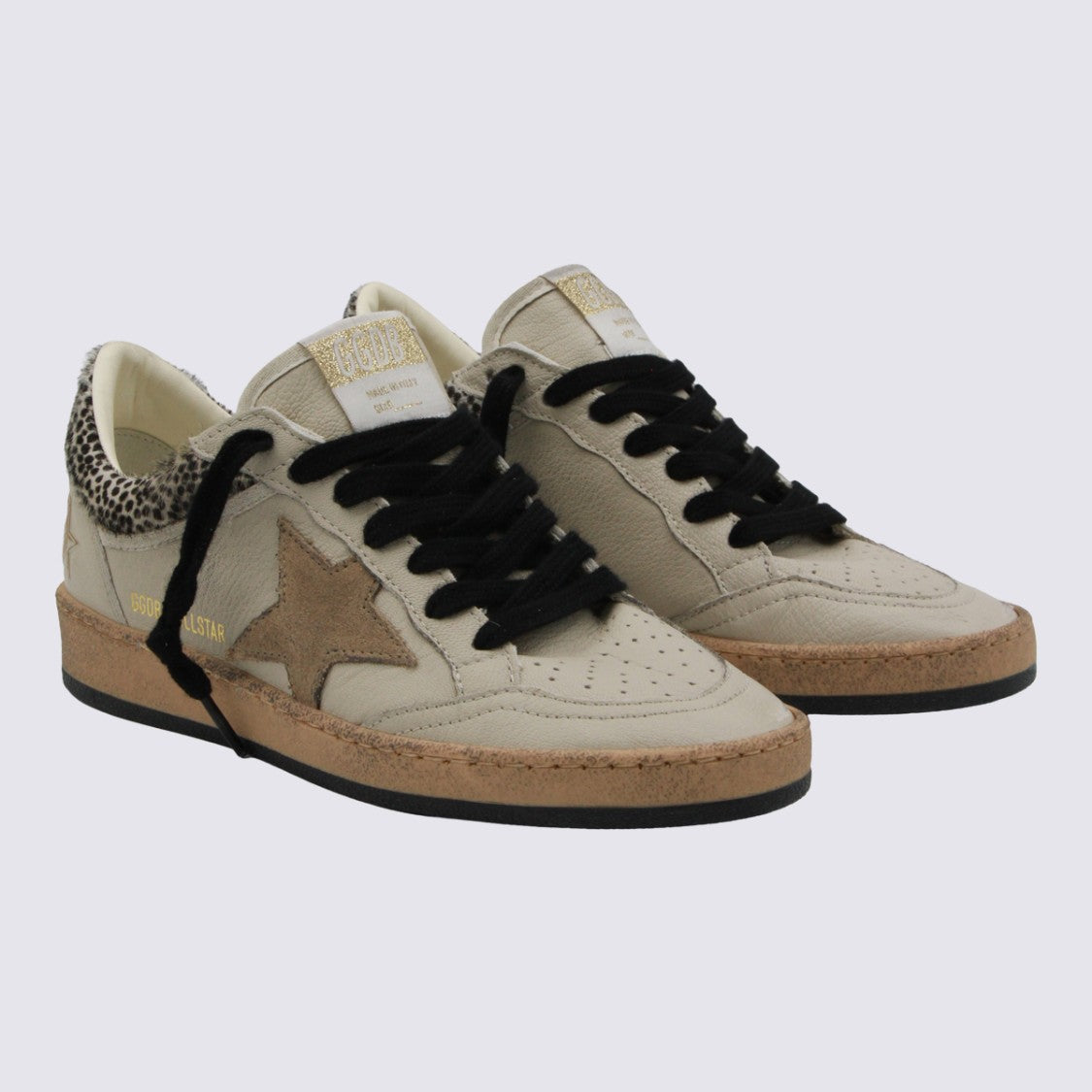 Golden Goose Beige Sneakers With Textured Brown Star