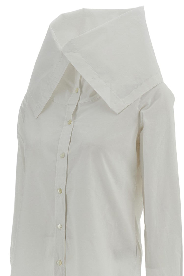 7 For All Mankind White High-Neck Cotton Poplin Shirt