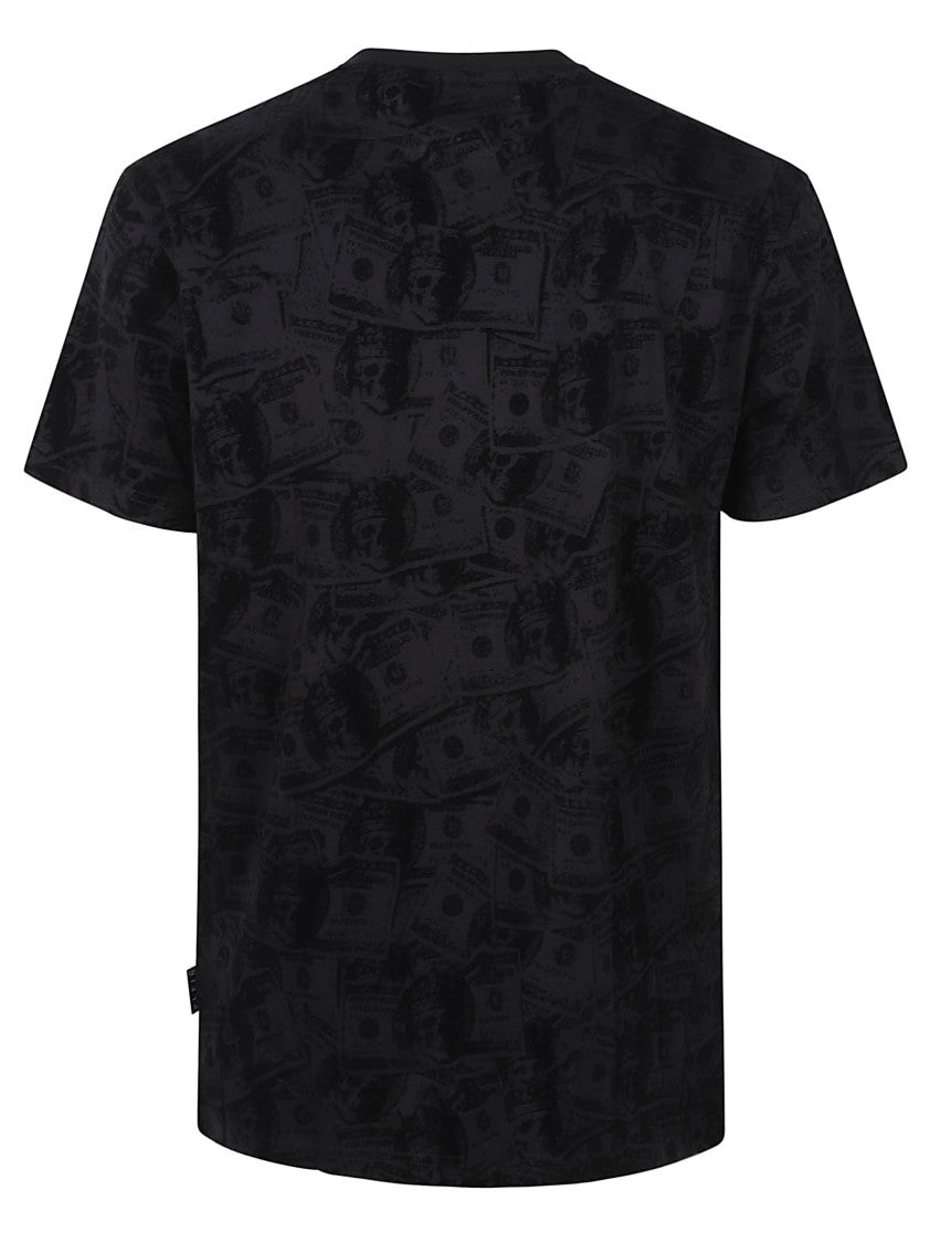 Philipp Plein Short-Sleeve T-Shirt With Tonal Currency Pattern And Hexagonal Logo