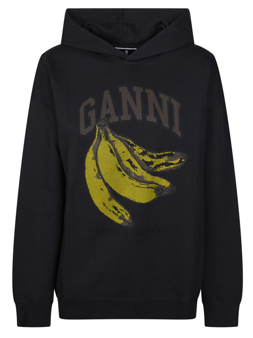 Ganni Black Banana Graphic Logo Hoodie